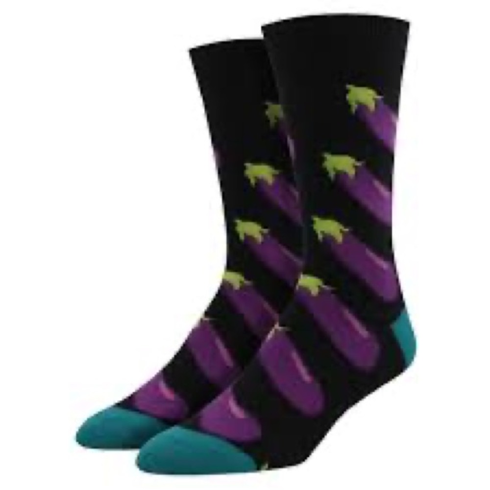 Socksmith Men’s Crew Socks Black Eggplant Fruit